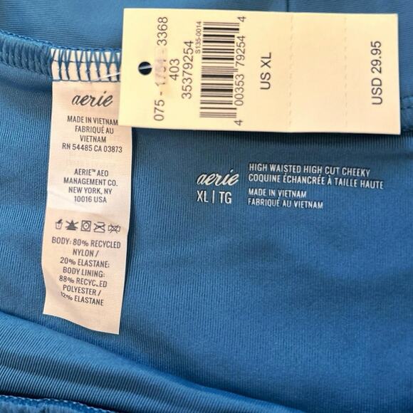 NWT Aerie Crossover High Cut Cheeky Bikini Bottom in Blue Path Size XL - Picture 5 of 7